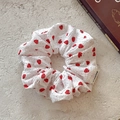 Elastico per capelli in tessuto con stampa a fragola su stoffa bianca per coda di cavallo - Grande