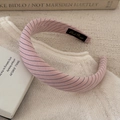 Close-up of pink striped headband with soft fabric texture and inner non-slip grip - Pink Wide Headband