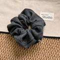 Dark grey fabric scrunchie with thick pleats and elegant textured finish for women - Dark Gray