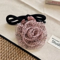 French romantic pink lace rose knitted hair tie with black flexible wire loop accessory - Pink