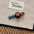 Handmade hair clip featuring blue beads, plush teddy bear charm and retro brown button - Blue Coffee Bear Hair Clip