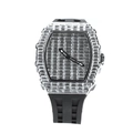 Orologio hip hop di lusso con quadrante in cristallo e cinturino in silicone nero sport - Argento