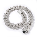 Collier cubain argenté serti de zircons avec un fermoir boîte rectangulaire chic - 50.8cm / Argent
