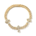 Close-up of golden Cuban link necklace with three iced out cross pendants for men - 16inch / Gold Iced Out Cross Chain