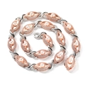 Hip-hop ketting in zilver en roségoud met witte parels en gezette zirkonia stenen - 7.5 Inch Armband / Tweekleurig