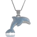 Collana con ciondolo a delfino hiphop con zirconi blu e trasparenti su catena - Catena a Corda 3mm 24 Pollici / Zirconia Blu Mare Argento