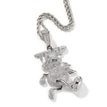 Collana hip hop argento con un personaggio cartoon trap tempestato di pietre bianche lucide - Argento + Catena a Corda 3mm 24 pollici