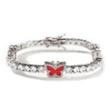 Detail of s925 silver tennis chain with red enamel butterfly pendant and clear zircon stones - Silver (Red Butterfly)