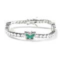 Detail of silver tennis chain with zircon stones and green malachite butterfly pendant - Silver (Green Butterfly)