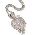 Hip hop silver heart pendant necklace with lightning element and sparkling zircons - Rope Chain Necklace / Silver Tone Lightning Melting Heart