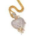 Hiphop gold plated heart pendant with iced out cubic zirconia on a thick rope chain - Rope Chain Necklace / Two-Tone Lightning Melting Heart