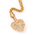 Hip hop style heart rib pendant necklace in gold finish with sparkling zircons - Rope Chain Necklace / Gold Tone Skeletal Rib Heart
