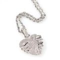 Icy silver skeleton heart pendant necklace with cubic zirconia and rope chain - Rope Chain Necklace / Silver Tone Skeletal Rib Heart