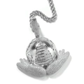 Iced out globe pyramid pendant necklace with 5A zircons and a twisted rope chain for men - Silver + 3mm 24inch Rope Chain