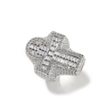 Detailed macro view of hip-hop cross ring set with white cubic zirconia and silver plating - US 7 / Silver