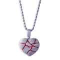 Hiphop silver chain necklace featuring a broken heart pendant with red enamel and white cubic zirconia - Rope Chain Necklace / Silver Red Cracked Heart