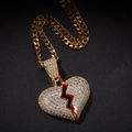 Hip-hop broken heart pendant necklace with gold plating and sparkling zircons - Curb Chain / Gold Mini Zircon Broken Heart