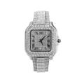 Orologio quadrato hip-hop da uomo con numeri romani e pavé di diamanti colore argento - Argento