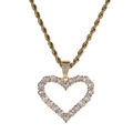 Golden rope chain necklace with a zircon-encrusted hollow heart pendant for women - Rope Chain Necklace / Gold Single Row Zircon Heart