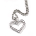 Silver rope chain necklace with a heart pendant encrusted in cubic zirconia - Rope Chain Necklace / Silver Single Row Zircon Heart