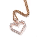 Rose gold heart pendant necklace with shimmering zircon stones and rope chain design - Rope Chain Necklace / Rose Gold Single Row Zircon Heart