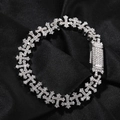 Detailed macro view of 11.5mm silver cross link bracelet with shimmering zircon stones - 7inch / Silver