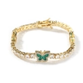Gold tennis bracelet featuring white zircons and green malachite texture butterfly pendant - 6inch Bracelet / Gold (Green Butterfly)