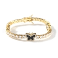 Gold tennis bracelet with white zircons and black enamel butterfly center detail - 6inch Bracelet / Gold (Black Butterfly)
