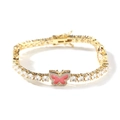 Gold tennis bracelet featuring pink enamel butterfly pendant and sparkling zirconias - 6inch Bracelet / Gold (Pink Butterfly)