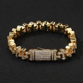 Iced out 11.5mm hip hop cross link bracelet in gold finish with sparkling zircons - 7inch / Gold