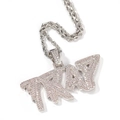 Hip-Hop Silber TRAP Anhänger mit Zirkonia-Besatz und massiver Seilkette für Herren - Silber TRAP Buchstabe mit 3mm 24 Zoll Seilkette