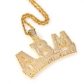 Hip-Hop-Seilkette mit goldenem ABM-Anhänger und All About Money-Gravur im Detail - Gold ABM Buchstabe mit 3mm 24 Zoll Seilkette