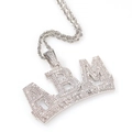 Hip hop zilveren ABM letter hanger met heldere zirkonia en een gedraaide ketting - Zilver ABM Letter met 3mm 24inch Touwketting