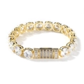 Close-up of 10mm iced-out gold tennis bracelet with a rectangular diamond box clasp - 7inch / Gold
