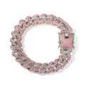 Detailansicht eines silbernen Panzerarmbands mit rosa Strasssteinen und Kastenverschluss - Silber-Rosa (Panzerkette) / 8inch