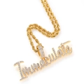 Goudkleurige Immaculate letterhanger met zirkonia en gedraaide touwketting voor heren - Goud Immaculate Zirconia Letter met 3mm 24inch Touwketting
