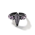 Hip-Hop-Pantherring mit lila Zirkonia-Diamanten im Dark-Punk-Stil für Herren - Einstellbar Offen / Schwarzviolett