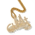 Hiphop GHOST letter hanger met witte zirkonia op een gouden gedraaide touwketting - Goud Lil Ghost Letter met 3mm 24inch Touwketting