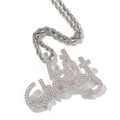 Hiphop zilveren GHOST letter hanger met zirkonia steentjes en een gedraaide ketting - Zilver Lil Ghost Letter met 3mm 24inch Touwketting