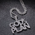 Hip-hop zilveren God's Plan hanger met zirkonia stenen aan een dikke touwketting - Zilver GOD'S/PLAN Letter met 3mm 24inch Touwketting