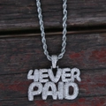 Hip hop zilveren 4EVER PAID letter hanger met stenen en een dikke gedraaide ketting - Zilver 4EVERPAID Letter met 3mm 24inch Touwketting