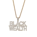 Gouden Black Wealth hanger met zirkonia en dikke gedraaide ketting in hiphopstijl - Goud BLACK WEALTH Letter met 3mm 24inch Touwketting