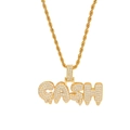 Iced out gouden CASH letter hanger met zirkonia op een dikke gedraaide ketting - Goud CASH Letter met 3mm 24inch Touwketting