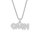 Zilveren hiphop CASH-hanger met sprankelende zirkonia en gedraaide touwketting - Zilver CASH Letter met 3mm 24inch Touwketting