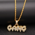 Hiphop GANG-hanger met gouden touwketting en met witte zirkonia ingelegde details - Goud GANG Letter met 3mm 24inch Touwketting
