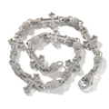 Hip Hop Kreuz Perlenkette mit glänzendem Silberfinish und funkelnden Zirkonsteinen - 16inch / Silber
