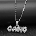 Hip-hop zilveren touwketting met iced-out GANG letterhanger en zirkonia steentjes - Zilver GANG Letter met 3mm 24inch Touwketting