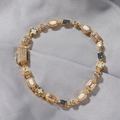 6mm blue gemstone bracelet with white opal and golden cross charms for women - 18inch (45cm) / Gold