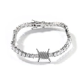 Detail of silver tennis bracelet with cubic zirconia stones and barbed wire centerpiece - Length S / Silver