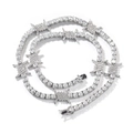 Detail of silver plated hip hop tennis necklace with barbed wire design and cubic zirconia - Short (16inch) / Silver